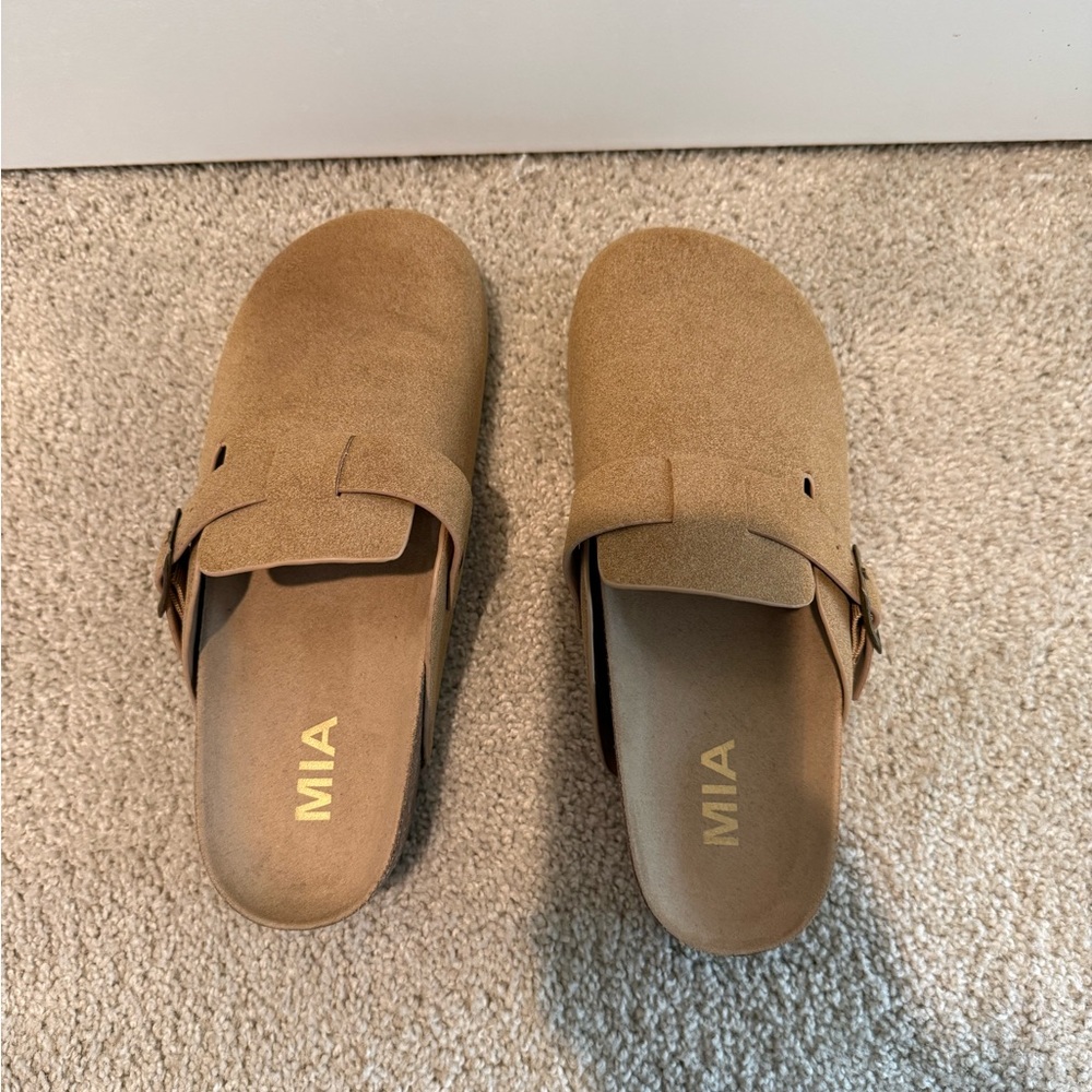 MIA Tan Suede Slip-On Clogs - Picture 3 of 7